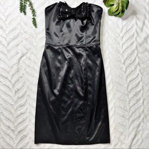 Betsey Johnson Vintage 1990s Black Satin Sequin Bow Cocktail Pencil Dress